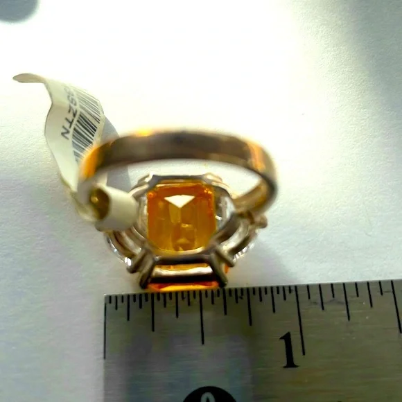 Bold Golden Yellow CZ 925 Sterling Silver Size 9 Large Cocktail Ring - Picture 6 of 8